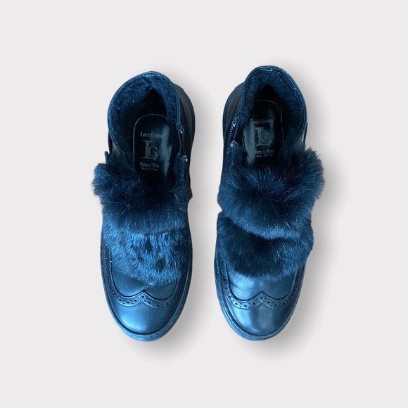 Womens Luca Grossi REAL FUR LINED black Leather perforated moto boots 8.5 8 - Picture 4 of 4